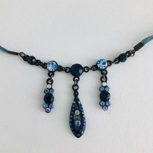 Mixed blue rhinestone drop necklace